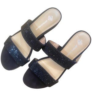 Antonio Melani Women's Black Glitter Slip On Sandals Size 6.5